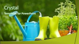 Presentation with beginnings - Presentation theme with new beginnings - rubber boots with watering can background and a tawny brown colored foreground