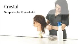  Presentation with student - PPT theme with new beginnings education - pretty young cosmetology student studying background and a  colored foreground