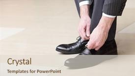  Presentation with leather shoes - Theme featuring new black leather business shoe background and a lemonade colored foreground