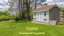  Presentation with botanical garden - Beautiful PPT theme featuring new blue garden shed backdrop and a tawny brown colored foreground