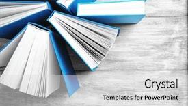  Presentation with blank note book and wooden - PPT theme with new books on wooden background background and a light gray colored foreground
