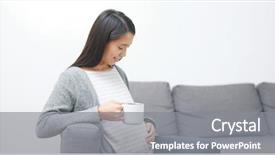  Presentation with pregnant woman - Colorful slide deck enhanced with new born - pregnant woman holding a cup backdrop and a  colored foreground