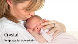  Presentation with old days - Presentation design with new born - young loving mother kissing her background and a lemonade colored foreground