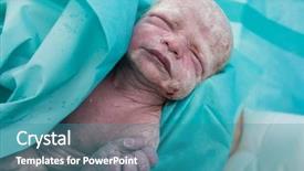  Presentation with new baby girl - PPT theme featuring new born baby girl - she background and a teal colored foreground