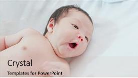 Presentation with new born - PPT theme with new born baby on bed background and a soft green colored foreground