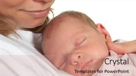  Presentation with old days - Audience pleasing slides consisting of new born child - young mother watching her sleeping backdrop and a coral colored foreground