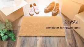  Presentation with welcome - Presentation design featuring new brown - home sweet home welcome mat background and a coral colored foreground
