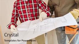  Presentation with building - Amazing PPT theme having new building holding architectural floorplan backdrop and a mint green colored foreground