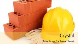 Presentation with white bricks - Slide deck featuring new business beginings - helmet roulette bricks and gloves background and a yellow colored foreground