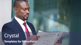  Presentation with newspaper - Slide deck featuring new business black persons - portrait of a businessman reading background and a ocean colored foreground