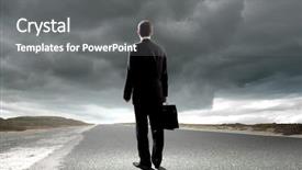  Presentation with businessman standing on mountain top - Beautiful presentation theme featuring new business direction - back view of businessman standing backdrop and a gray colored foreground