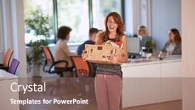  Presentation with job opportunity - Colorful slide set enhanced with new-businesswoman-coming backdrop and a violet colored foreground