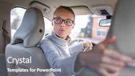  Presentation with driving - Presentation theme featuring new car -going in reverse background and a gray colored foreground