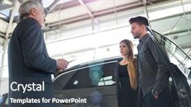  Presentation with family talking - Theme featuring new car in a showroom background and a tawny brown colored foreground