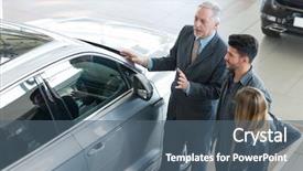  Presentation with family talking - Audience pleasing slide set consisting of new car in a showroom backdrop and a ocean colored foreground
