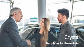  Presentation with shaking hands - Beautiful presentation theme featuring new car in a showroom backdrop and a dark gray colored foreground