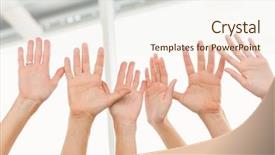  Presentation with new office - Slide set consisting of new career - close up view of cheering background and a sky blue colored foreground