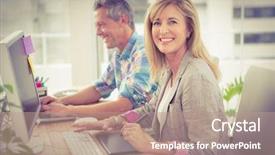  Presentation with front office hotel - Amazing PPT layouts having new career - portrait of smiling casual designer backdrop and a coral colored foreground