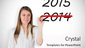  Presentation with marker - Cool new slides with new career - smiling businesswoman writing with whiteboard backdrop and a white colored foreground