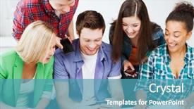  Presentation with students - PPT theme with new cell phone - education concept - group background and a teal colored foreground