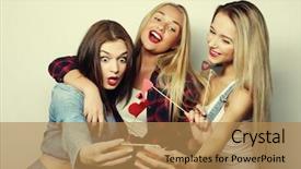  Presentation with ready - Presentation theme having new cell phone - funny girls ready for party background and a coral colored foreground