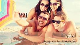  Presentation with shells beach summer holiday - Beautiful PPT theme featuring new cell phone - summer holidays vacation technology backdrop and a coral colored foreground