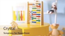  Presentation with kids room children smile - Beautiful PPT theme featuring new class - vivid kids room with toys backdrop and a yellow colored foreground