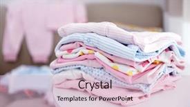  Presentation with new baby - Slide deck featuring new clothes - baby linen on table indoors background and a lemonade colored foreground