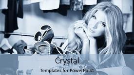  Presentation with online shopping store - Colorful PPT layouts enhanced with new clothes - fashionable girl shopping backdrop and a light blue colored foreground