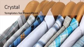  Presentation with clothing wooden clothes hanger object - Theme featuring new clothes - shirts with ties on wooden background and a  colored foreground