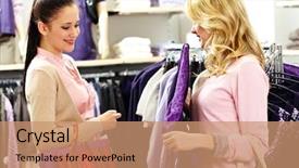  Presentation with clothes - Amazing PPT theme having new collection in department store backdrop and a coral colored foreground