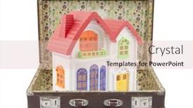  Presentation with new path - Beautiful presentation theme featuring new colorful house in old suitcase with clipping path backdrop and a lemonade colored foreground