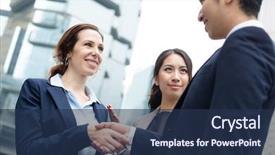  Presentation with hand shake - Presentation theme having new comer - business people hand shake background and a ocean colored foreground