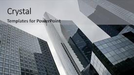  Presentation with wide - Cool new slide set with new company - modern skyscrapers at wide angle backdrop and a light gray colored foreground