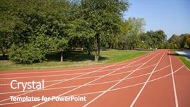 Presentation with running tracks - Audience pleasing slides consisting of new competencies - red running tracks in sport backdrop and a coral colored foreground