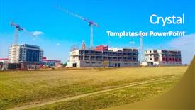 Presentation with construction cranes - PPT theme with new construction site with cranes background and a light gray colored foreground