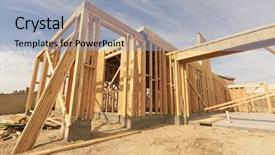  Presentation with new home - PPT layouts with new construction wood home framing background and a light blue colored foreground