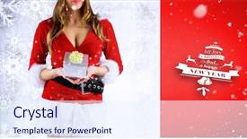  Presentation with crystal - Slide deck consisting of new crystal graphics - sexy santa girl holding gift background and a  colored foreground