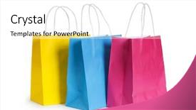  Presentation with paper bag vs plastic bags - Cool new presentation design with new customers - shopping bags isolated backdrop and a  colored foreground