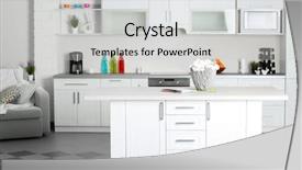  Presentation with kitchen design - PPT theme with new designed kitchen interior background and a light gray colored foreground