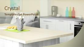  Presentation with kitchen design - Cool new PPT theme with new designed kitchen interior backdrop and a soft green colored foreground