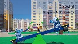  Presentation with playground - Presentation theme having new-district-area background and a teal colored foreground