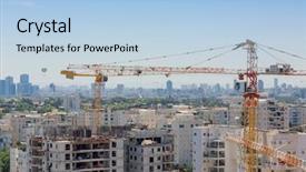  Presentation with modern building - Colorful presentation theme enhanced with aviv - modern building and constraction backdrop and a light blue colored foreground