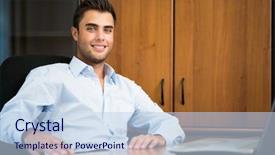  Presentation with new office - Slide deck consisting of new employees - portrait of a smiling young background and a light blue colored foreground