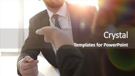  Presentation with meeting table - Beautiful presentation theme featuring new employees - two business colleagues sitting backdrop and a tawny brown colored foreground