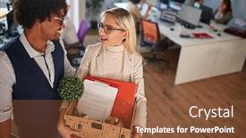  Presentation with new office - Theme with new-employee-happy-woman-moving background and a tawny brown colored foreground