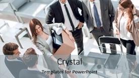  Presentation with team business top view - Slides having new employee meet with members background and a  colored foreground