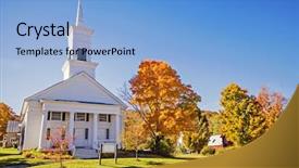  Presentation with church building - Audience pleasing slide set consisting of new england church backdrop and a light blue colored foreground