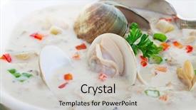  Presentation with clam - Presentation design with new england clam chowder close up background and a light gray colored foreground