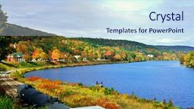  Presentation with fall mountains - Audience pleasing slide deck consisting of new england landscape fall backdrop and a sky blue colored foreground